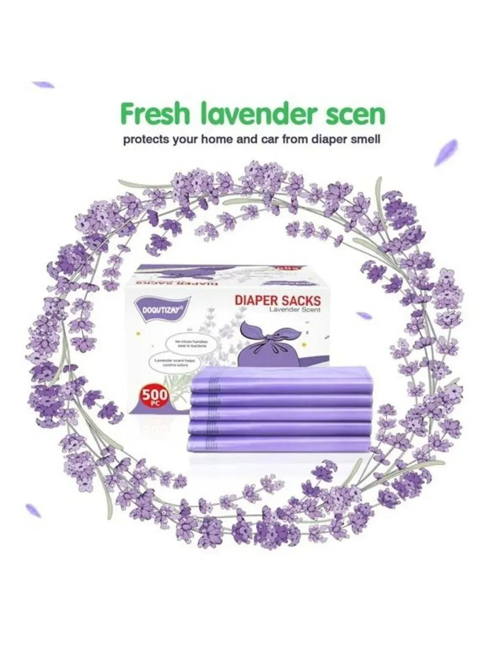 Lavender Scented Disposable Diaper Bags 500 Count Baby Pet Waste Trash Sack
